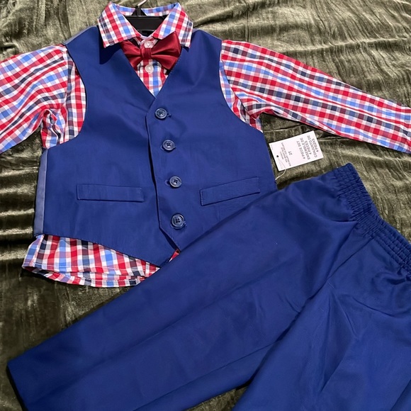 New! Nautica Boys TONAL WINDOWPANE Bright Blue 4 Piece Vest Set Size 2T - Picture 4 of 9